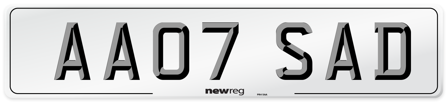 AA07 SAD Number Plate from New Reg